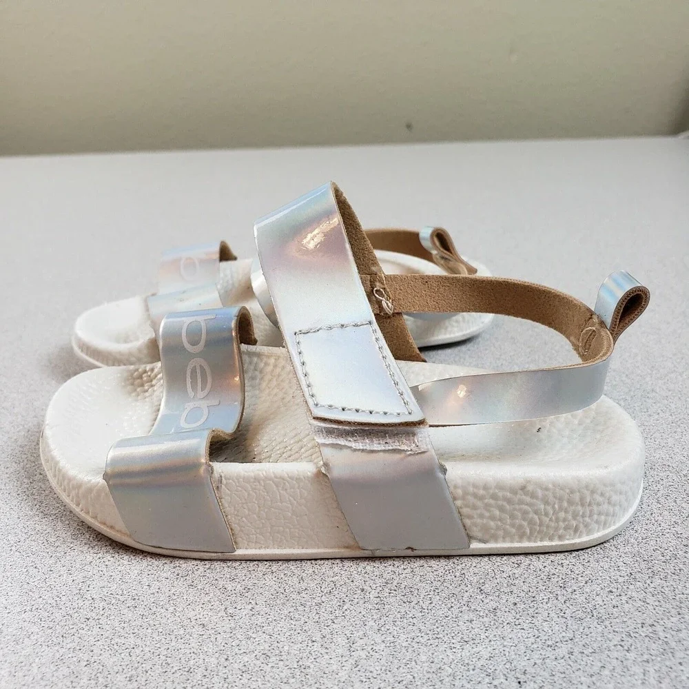 Bebe Baby Silver Leather Lightweight Classic Slingback Sandals Size‎ S(5/6)